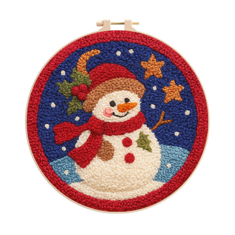 Christmas Eve Snowman Punch Needle Kit - Yarn Craft | Winter Wonderland | Handmade Wall art