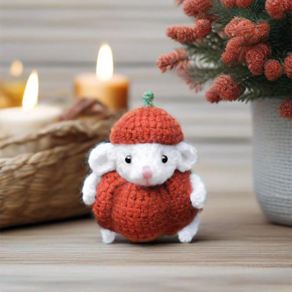 Diy Handmade Mouse In Pumpkin Crochet Kit - Creative Animal Doll | Diy Stylish Key Chain  - Diy Handmade Mouse In Pumpkin Crochet Kit - image 1