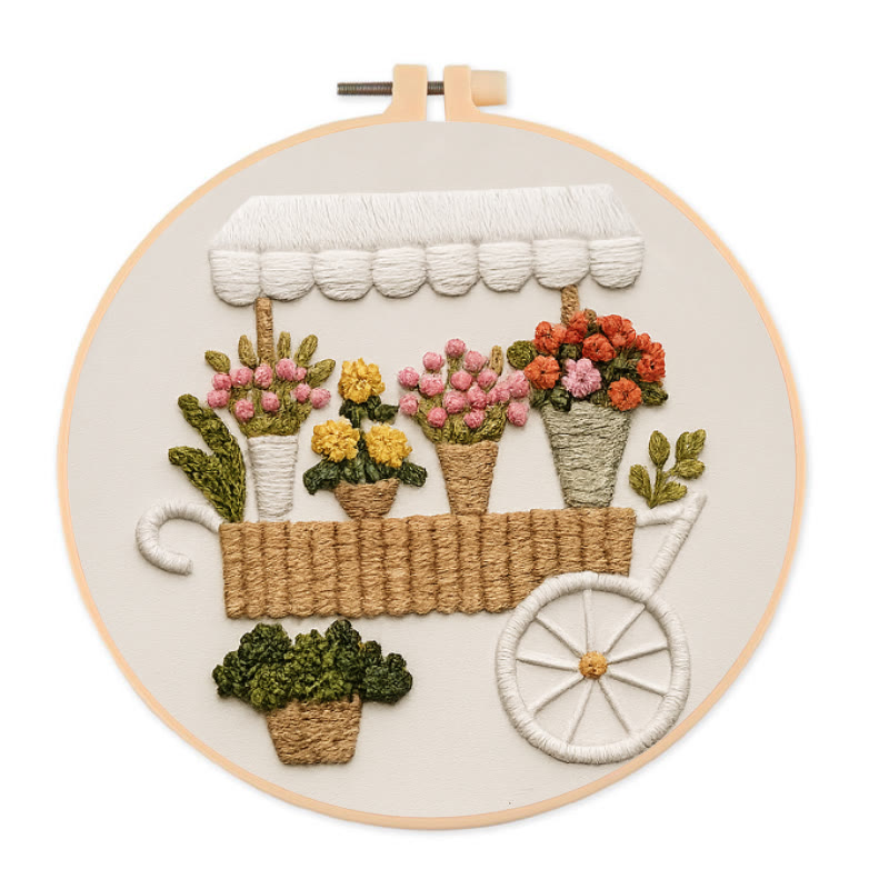 Rubbyoo Embroidery Kit - Charming Floral  Cart | Diy Handmade Craft | Unique Desk Decor - 20*20cm - image 1