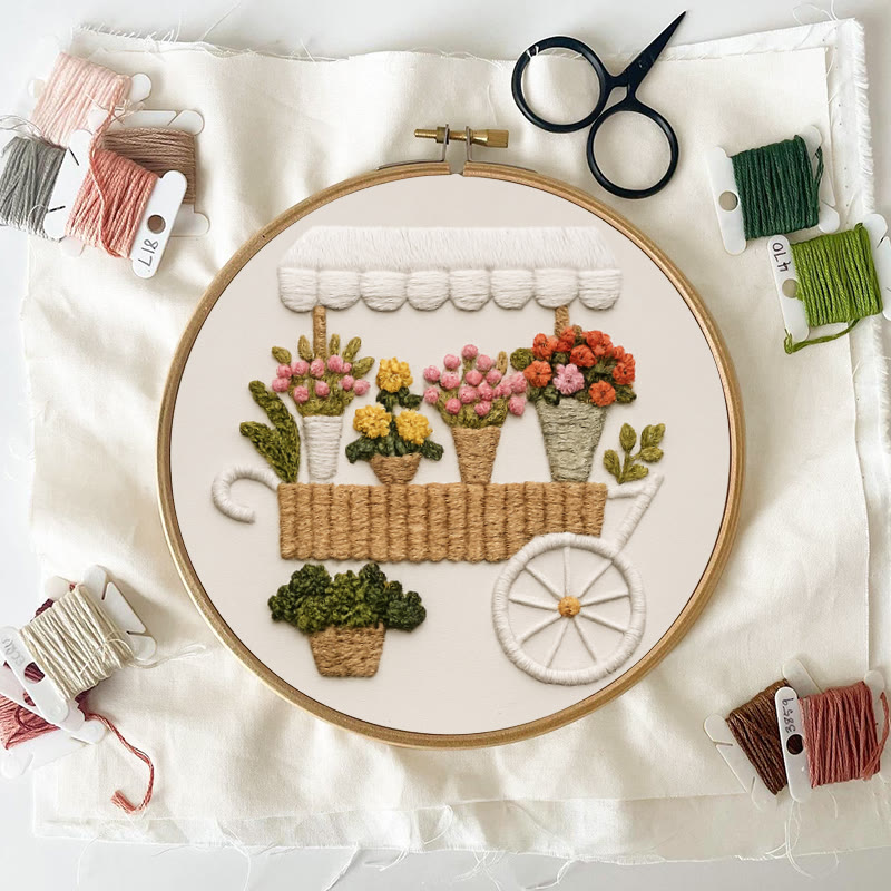 Rubbyoo Embroidery Kit - Charming Floral  Cart | Diy Handmade Craft | Unique Desk Decor - image 3