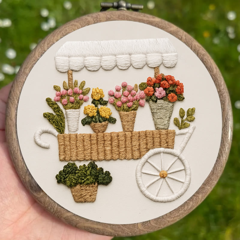 Rubbyoo Embroidery Kit - Charming Floral  Cart | Diy Handmade Craft | Unique Desk Decor - image 2