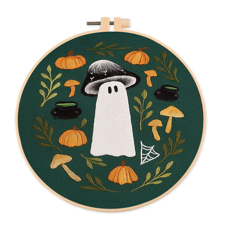 Rubbyoo Embroidery Kit - Fall Mushroom Ghost | Perfect For Helloween Decoration | Handmade Helloween Gifts  - 20*20cm - image 1