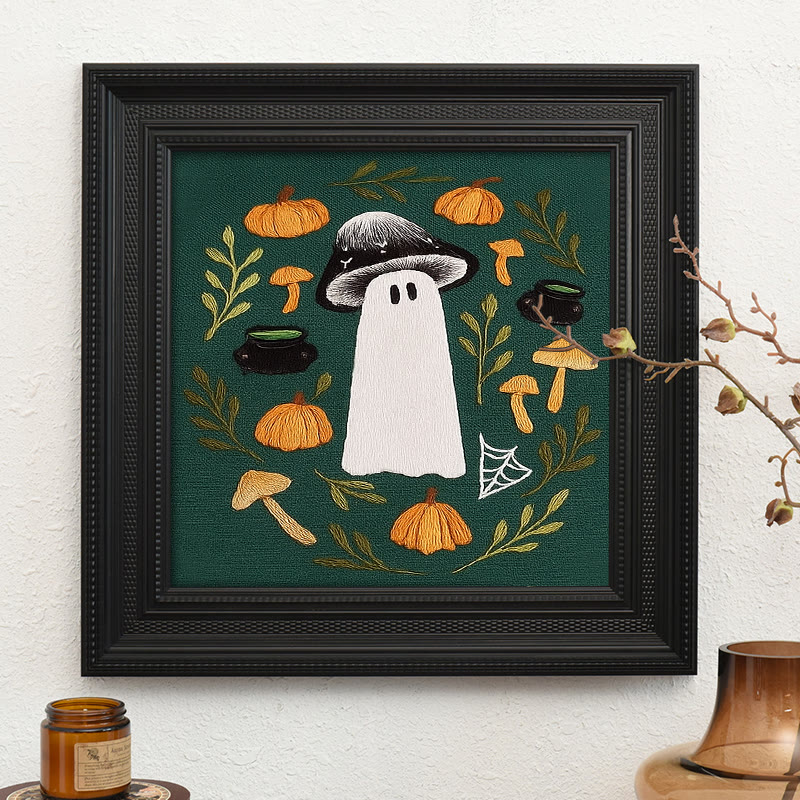 Rubbyoo Embroidery Kit - Fall Mushroom Ghost | Perfect For Helloween Decoration | Handmade Helloween Gifts  - Embroidery Kit Plus An Extra Frame - image 4