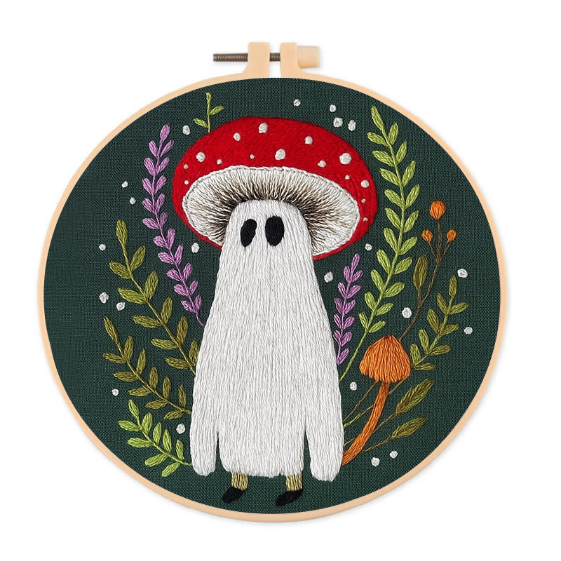 Rubbyoo Embroidery Kit - Red Mushroom Ghost | Unique Helloween Craft | Diy Handmade Needlework - 20*20cm - image 1