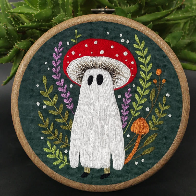Rubbyoo Embroidery Kit - Red Mushroom Ghost | Unique Helloween Craft | Diy Handmade Needlework - image 2