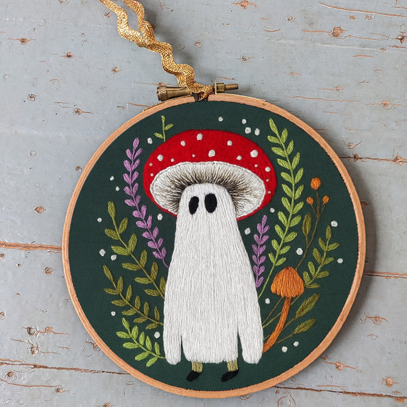 Rubbyoo Embroidery Kit - Red Mushroom Ghost | Unique Helloween Craft | Diy Handmade Needlework - image 3