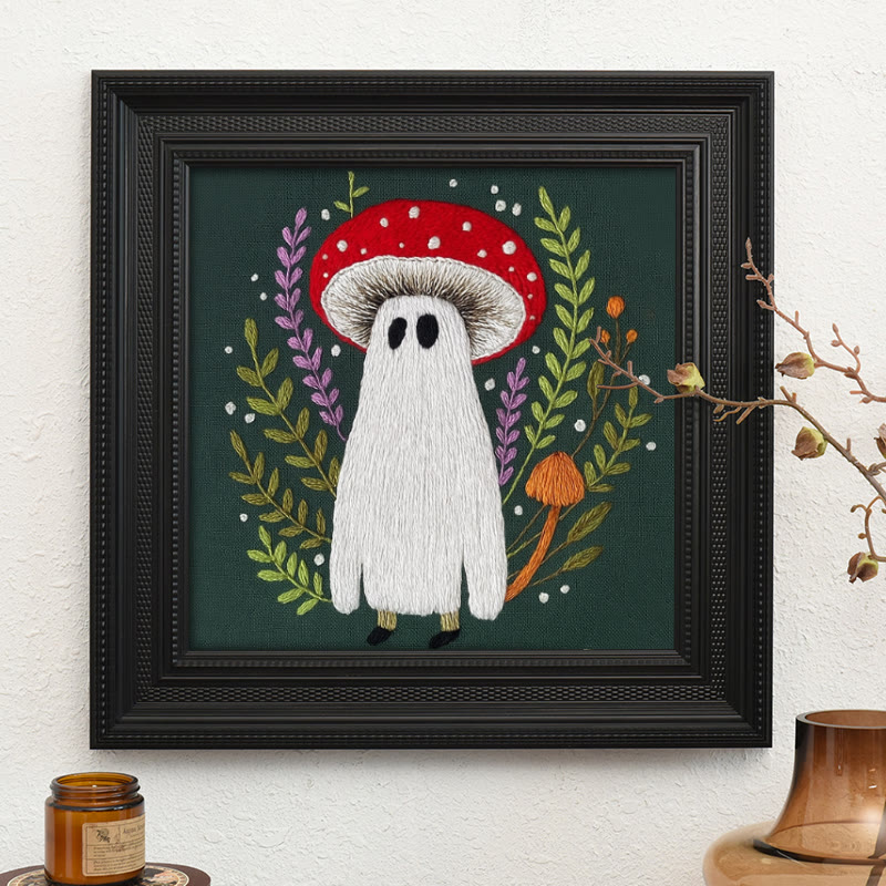 Rubbyoo Embroidery Kit - Red Mushroom Ghost | Unique Helloween Craft | Diy Handmade Needlework - Embroidery Kit Plus An Extra Frame - image 10