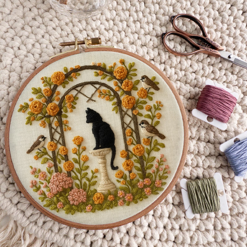 Rubbyoo Embroidery Kit - Cat With Blooming Flowers | Handicraft For Wedding Gifts | Perfect As Room Decor - image 2