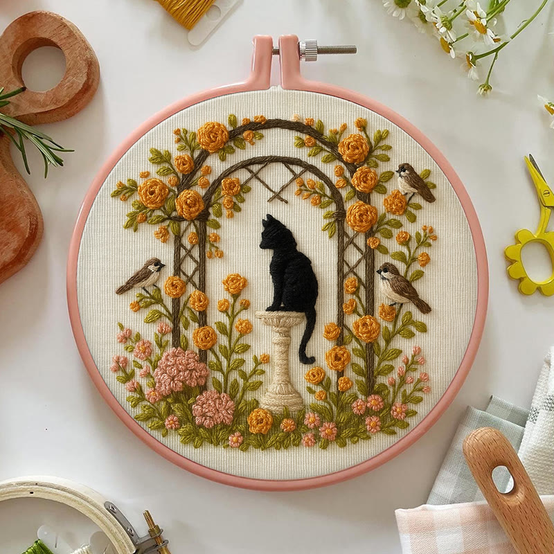 Rubbyoo Embroidery Kit - Cat With Blooming Flowers | Handicraft For Wedding Gifts | Perfect As Room Decor - image 4