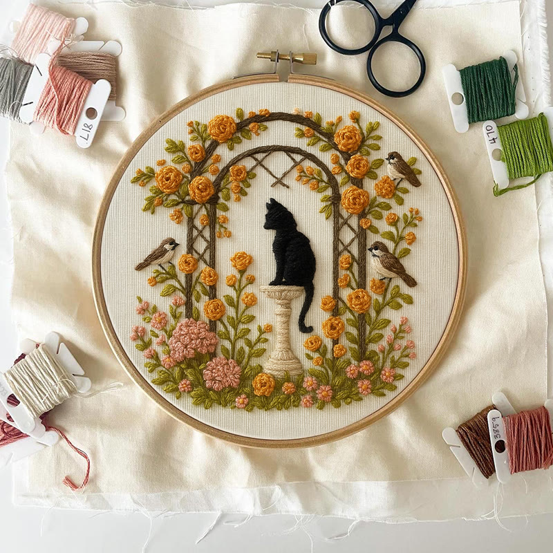 Rubbyoo Embroidery Kit - Cat With Blooming Flowers | Handicraft For Wedding Gifts | Perfect As Room Decor - image 3