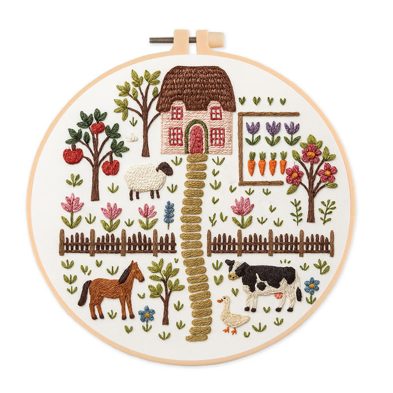 Rubbyoo Embroidery Kit - Harvest Farm | Beautiful Landscape Craft | Perfect Needle Set For Beginner - 20*20cm - image 1