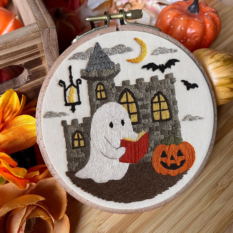Rubbyoo Embroidery Kit - Halloween Reading Ghost | Creative Wall Hanging | Diy Halloween Decor - image 3