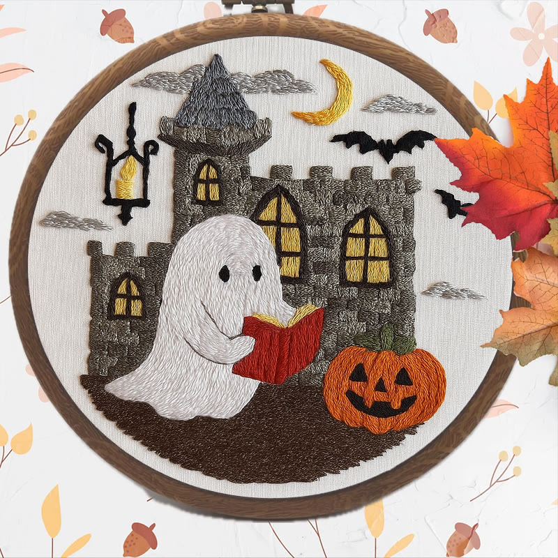 Rubbyoo Embroidery Kit - Halloween Reading Ghost | Creative Wall Hanging | Diy Halloween Decor - image 2