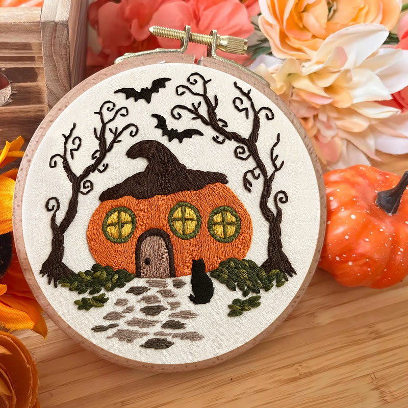Rubbyoo Embroidery Kit - Mysterious Pumpkin House | Handmade Gifts For Helloween | Spooky Sewing Craft   - image 2