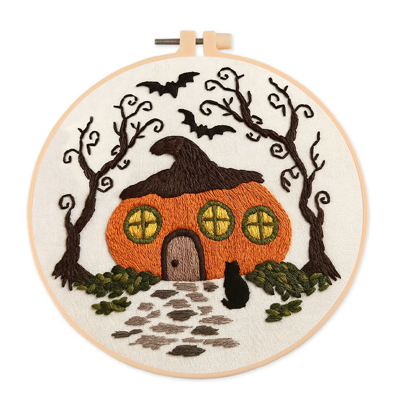 Rubbyoo Embroidery Kit - Mysterious Pumpkin House | Handmade Gifts For Helloween | Spooky Sewing Craft   - 20*20cm - image 1