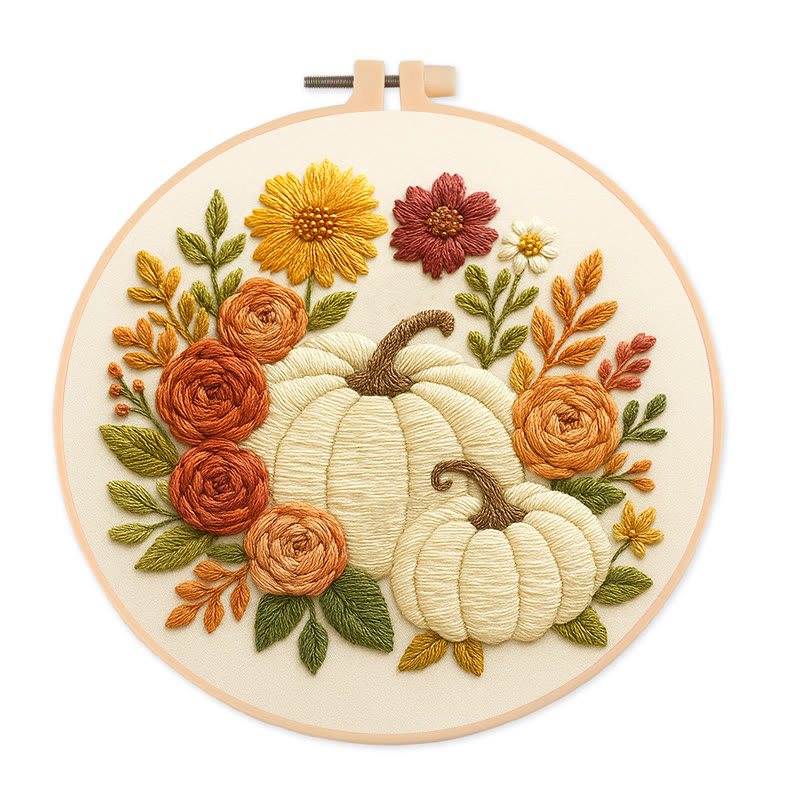 Rubbyoo Embroidery Kit - Floral Pumpkin | Easy Handmade Needlework | Diy Helloween Craft - 20*20cm - image 1