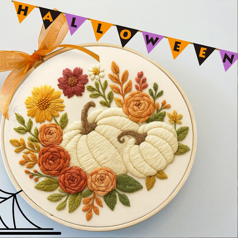 Rubbyoo Embroidery Kit - Floral Pumpkin | Easy Handmade Needlework | Diy Helloween Craft - image 3