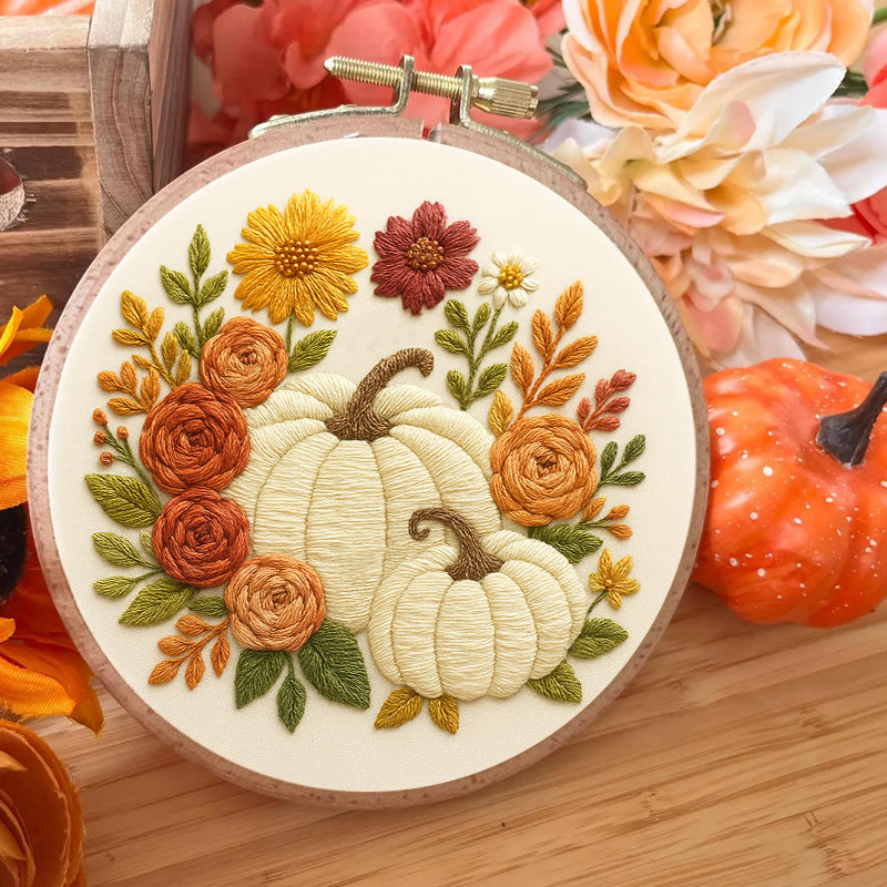 Rubbyoo Embroidery Kit - Floral Pumpkin | Easy Handmade Needlework | Diy Helloween Craft - image 2