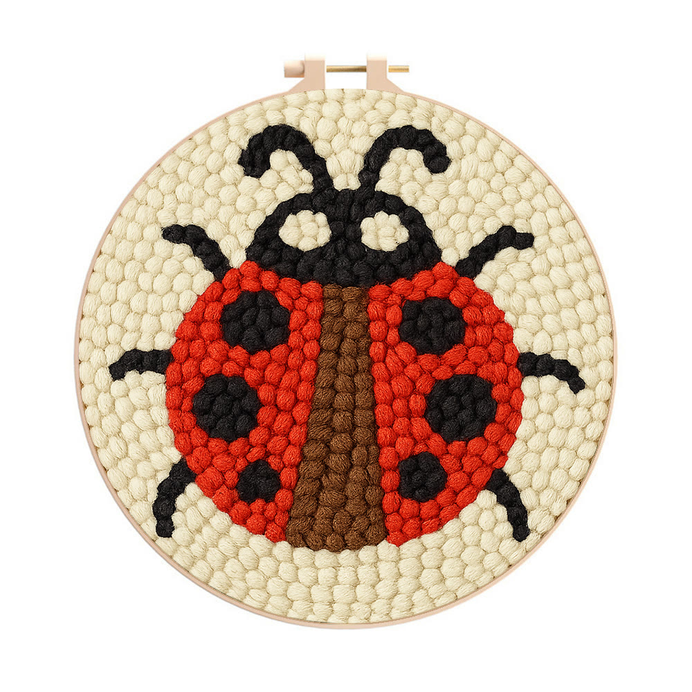 Ladybug Punch Needle Kit - Beginner Needlework Kit | Diy Yarn Craft  - 20cm*20cm - image 1