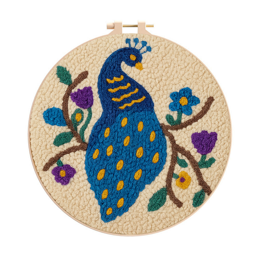 Charming Peacock Punch Needle Kit - Unique Room Decoration  | Nice Handicraft For Animal Lovers - 20cm*20cm - image 1