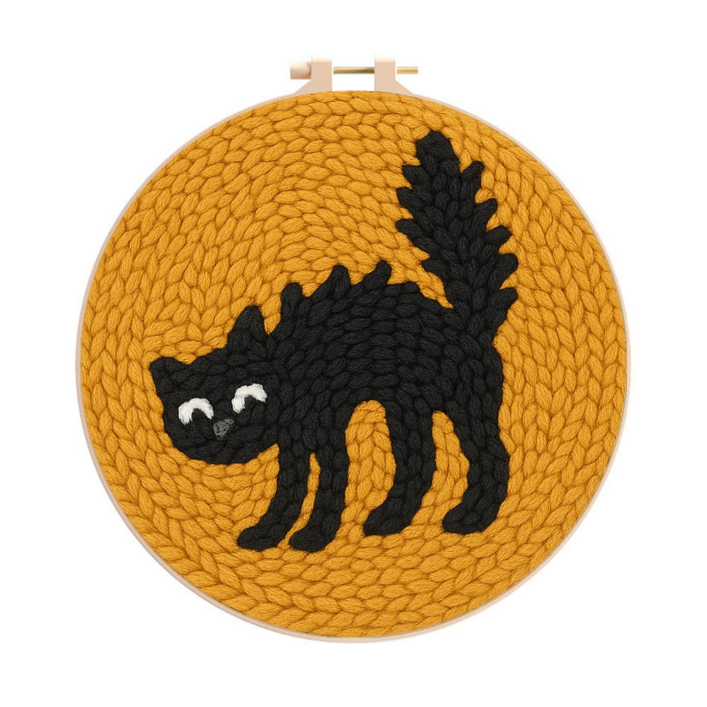 Naughty Black Cat Punch Needle Kit - Adorable Animal Needlework | Easy Handmade Craft For Child  - 20cm*20cm - image 1