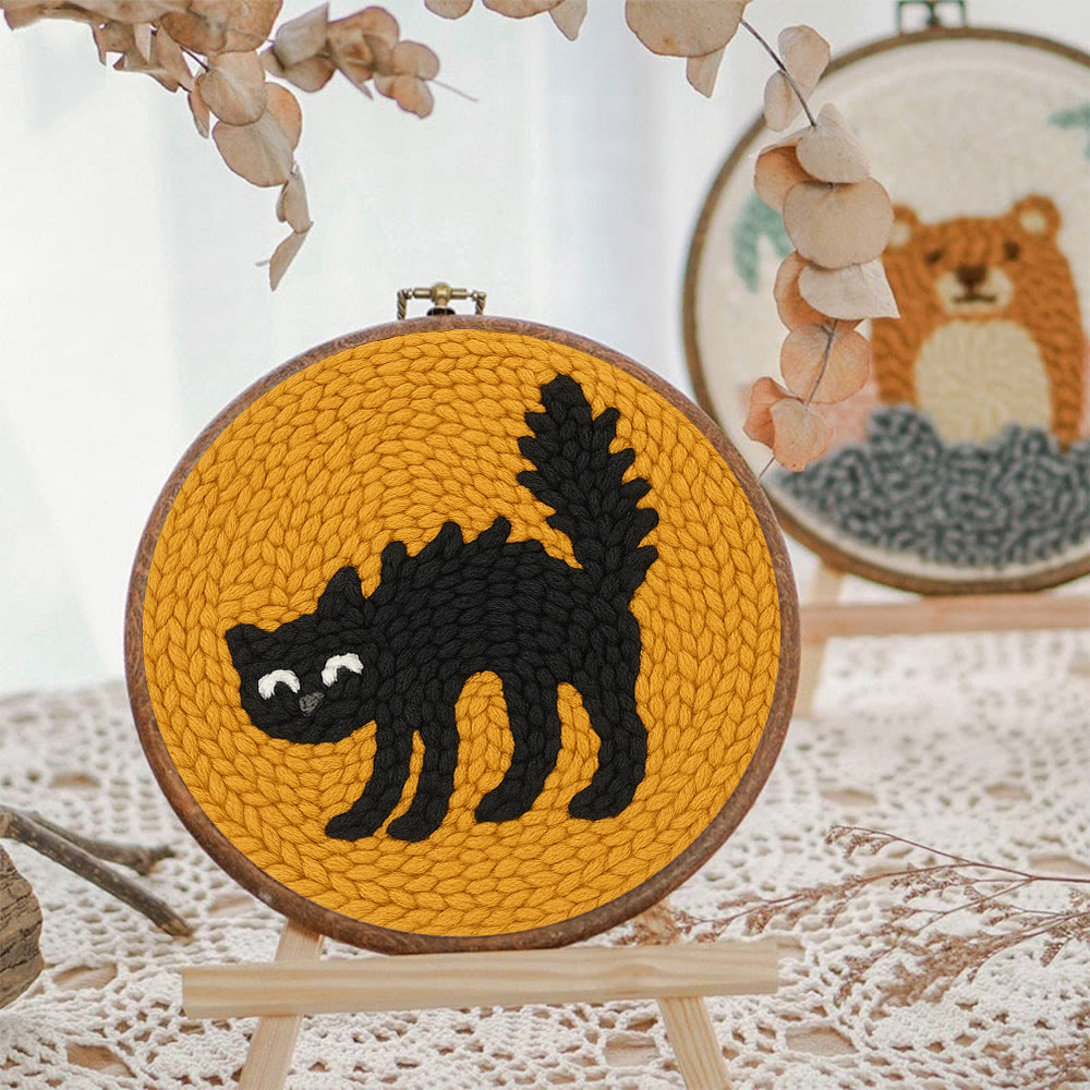 Naughty Black Cat Punch Needle Kit - Adorable Animal Needlework | Easy Handmade Craft For Child  - image 4