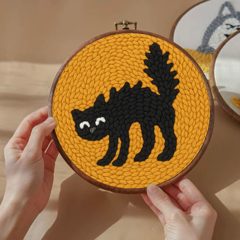 Naughty Black Cat Punch Needle Kit - Adorable Animal Needlework | Easy Handmade Craft For Child  - image 3