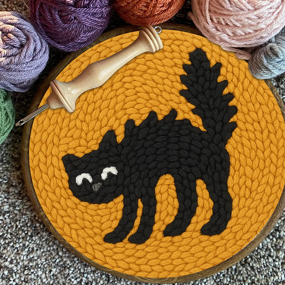 Naughty Black Cat Punch Needle Kit - Adorable Animal Needlework | Easy Handmade Craft For Child  - image 9
