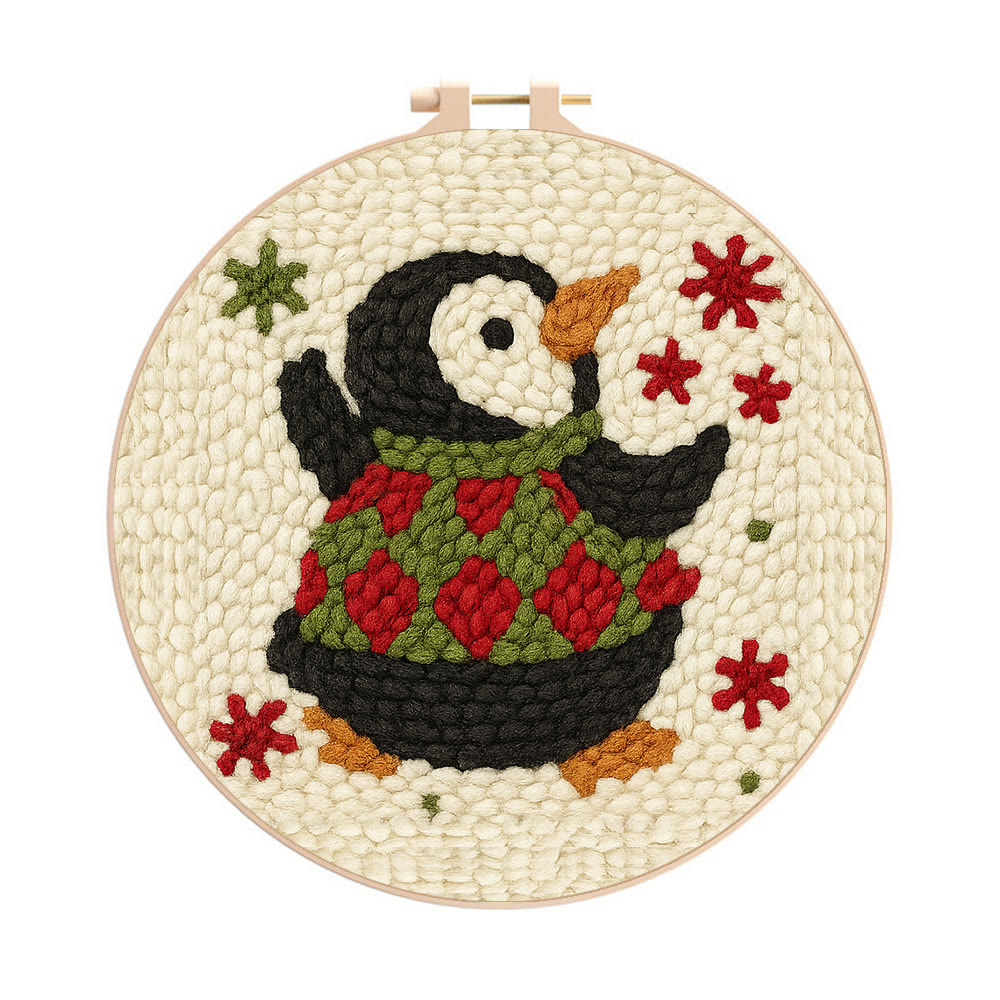 Happy Penguin Punch Needle Kit - Christmas Artwork Collection | Beginner Handmade Set - 20cm*20cm - image 1