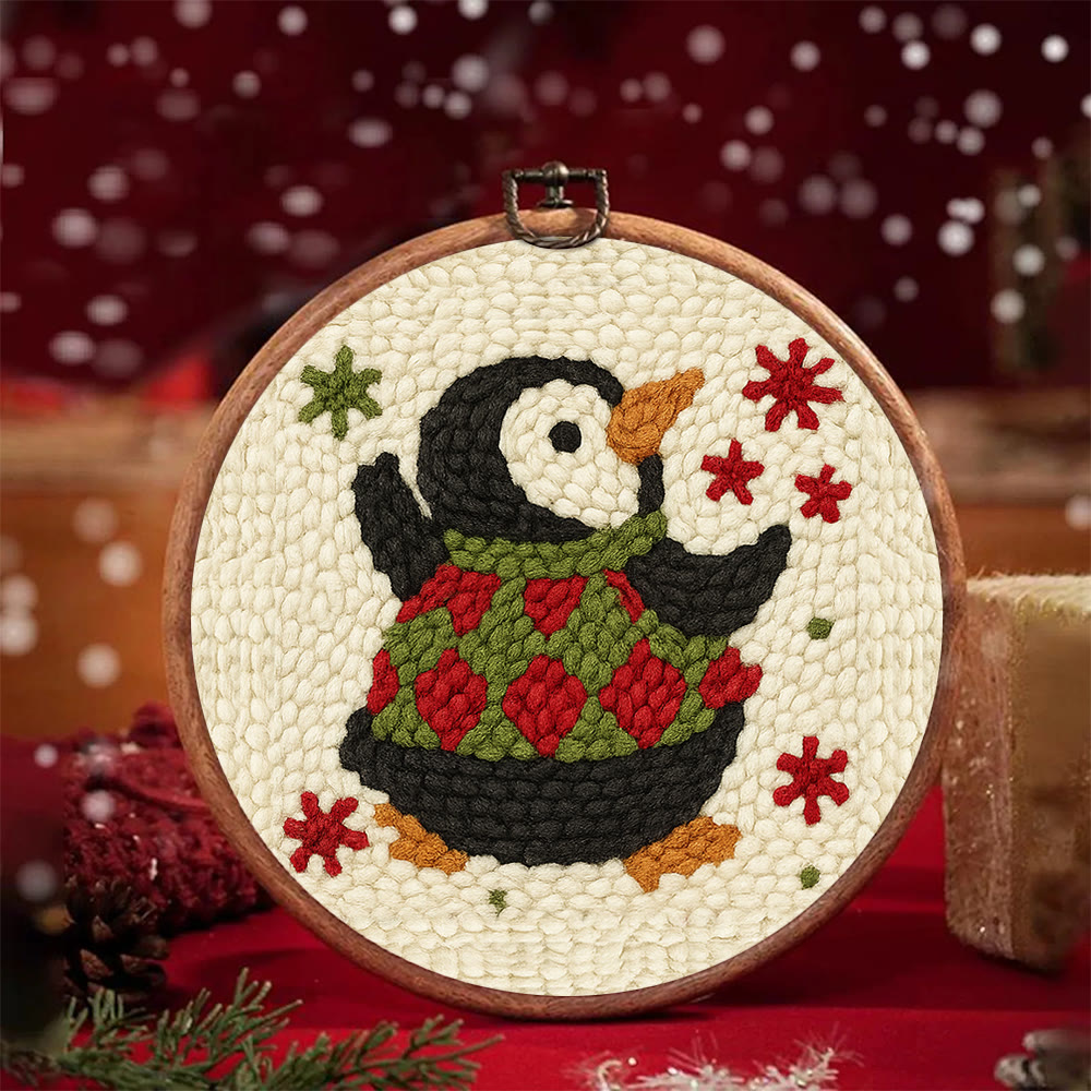 Happy Penguin Punch Needle Kit - Christmas Artwork Collection | Beginner Handmade Set - image 2