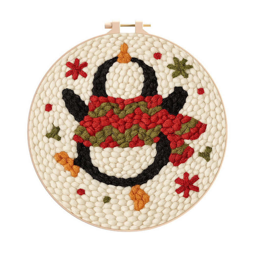 Dancing Penguin Punch Needle Kit - Easy Decorative Handicraft | Perfect Christmas Gifts  - 20cm*20cm - image 1