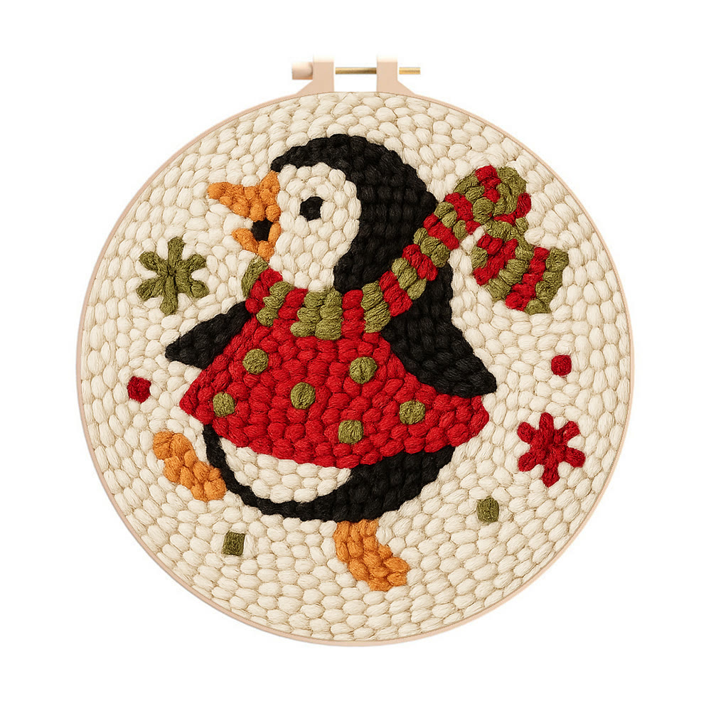  Rotating Penguin Punch Needle Kit - Christmas Wall Hanging Craft | Winter House Ornament  - 20cm*20cm - image 1