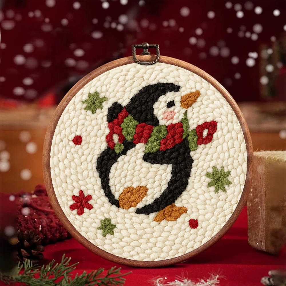 Cute Penguin Punch Needle Kit - Christmas Tree Hanging Craft | Nice Handmade Christmas Gifts For Child - image 2