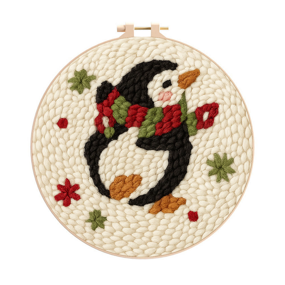 Cute Penguin Punch Needle Kit - Christmas Tree Hanging Craft | Nice Handmade Christmas Gifts For Child - 20cm*20cm - image 1