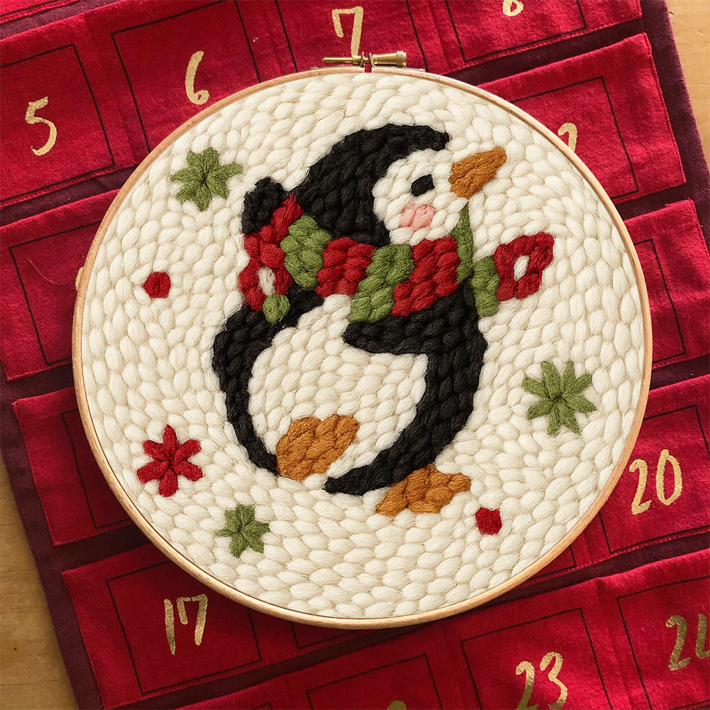 Cute Penguin Punch Needle Kit - Christmas Tree Hanging Craft | Nice Handmade Christmas Gifts For Child - image 3