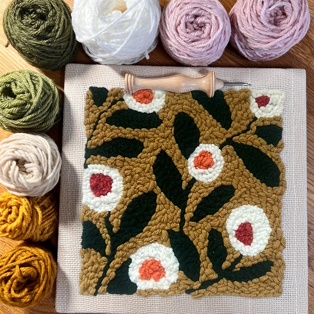 Little Flowers Square Punch Needle Kit - Diy Entryway Floral Decor | Easy Needle Artwork - image 3