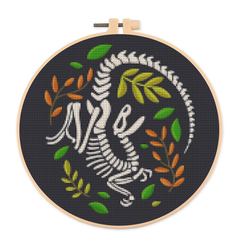 Cross Stitch Kit - Dinosaur Skeleton | Unique Wall Decor | Diy Craft For Handmade Lover - 20×20cm - image 1
