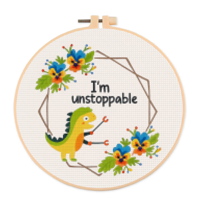 Cross Stitch Kit - Unstoppable Dinosaur | Creative Handmade Craft | Nice For Home Decor - 20×20cm - image 1