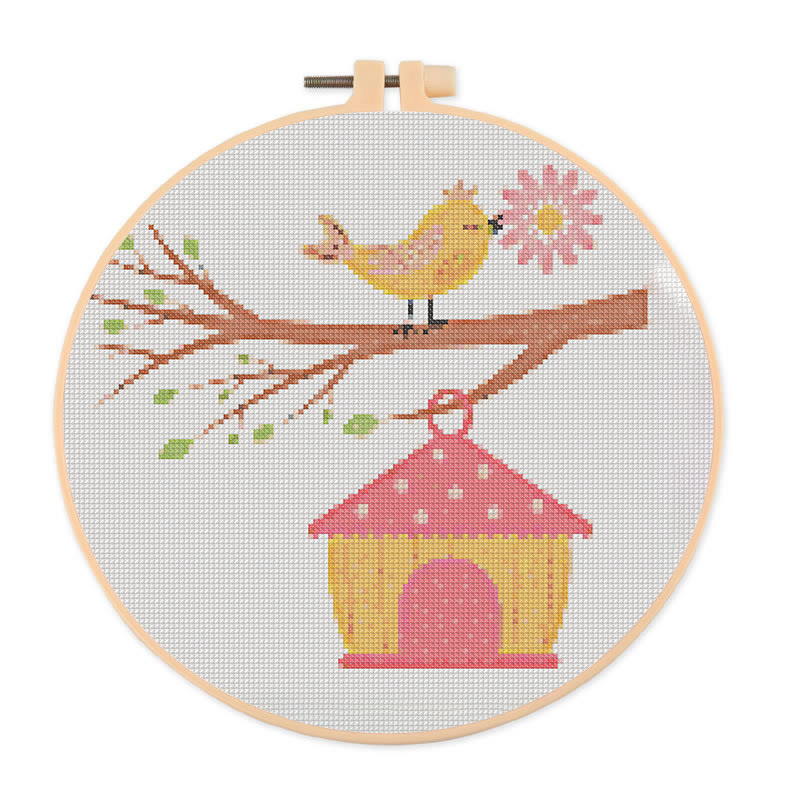  Cross Stitch Kit - Spring Birdhouse | Diy Sewing Birthday Gifts | Handmade Home Decoration - 20×20cm - image 1