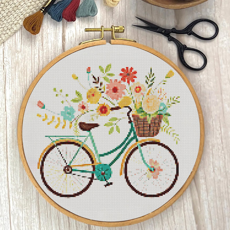  Cross Stitch Kit - Floral Bicycle | Modern Stitch Craft | Diy Home Decor - image 2
