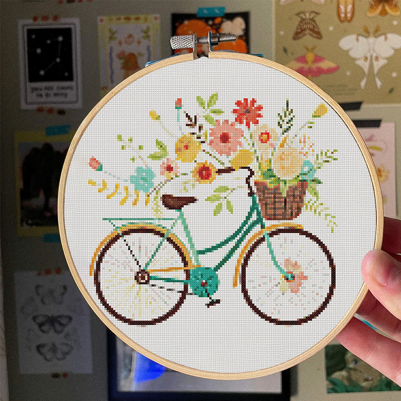  Cross Stitch Kit - Floral Bicycle | Modern Stitch Craft | Diy Home Decor - image 4
