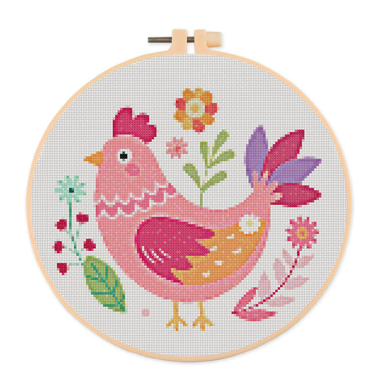  Cross Stitch Kit - Floral Hen | Cosy Sewing Artwork | Wall Hanging Craft - 20×20cm - image 1