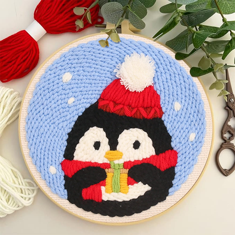 Christmas Penguin Punch Needle Kit - Diy Craft For Adults And Kids | Christmas Decorations - image 2