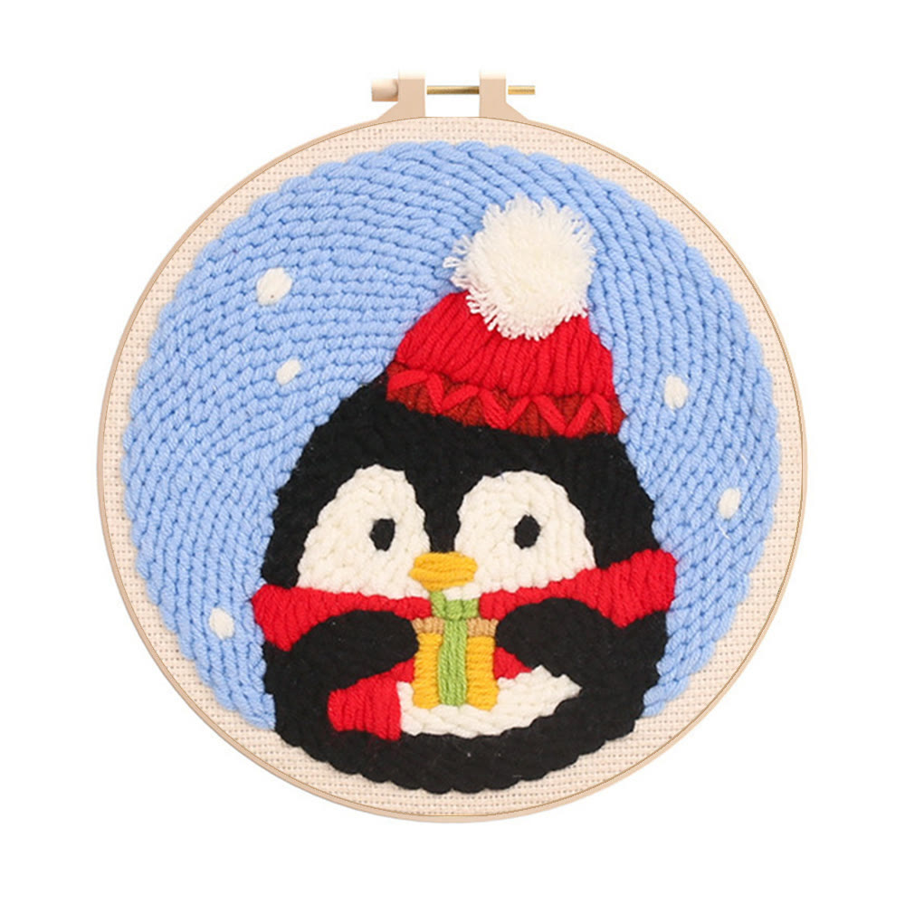 Christmas Penguin Punch Needle Kit - Diy Craft For Adults And Kids | Christmas Decorations - 20cm*20cm - image 1