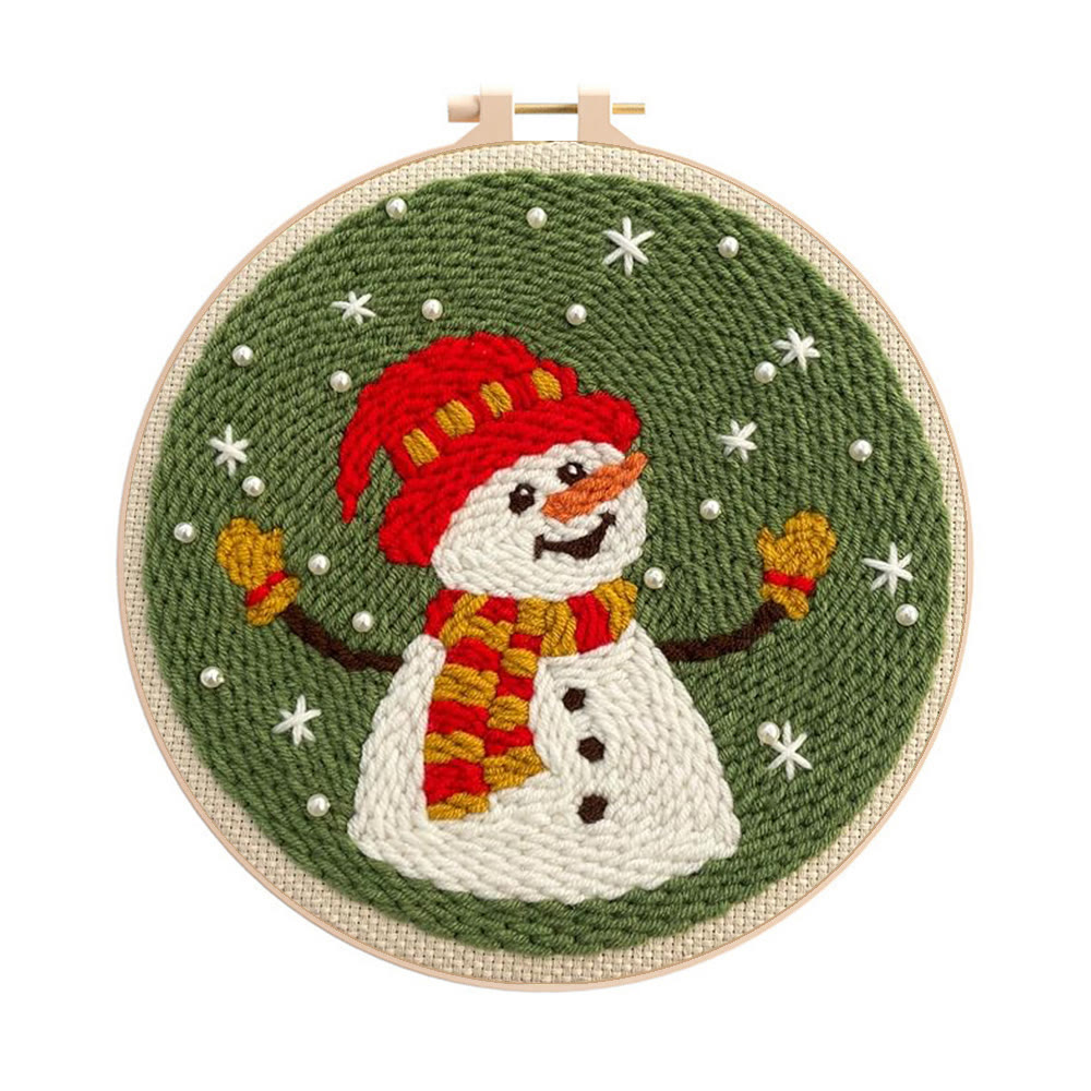 Happy Snowman Punch Needle Kit - Christmas Tree Ornament | Nice Christmas Gifts  - 20cm*20cm - image 1