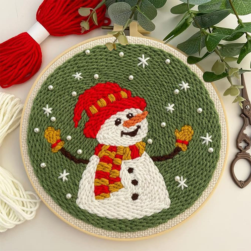 Happy Snowman Punch Needle Kit - Christmas Tree Ornament | Nice Christmas Gifts  - image 2