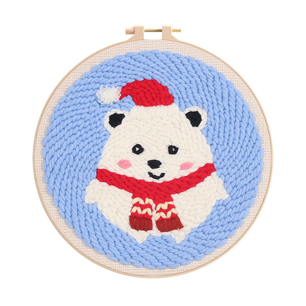 Cute Polar Bear Punch Needle Kit - Christmas Home Decor |  Diy Animal Handcraft  - 20cm*20cm - image 1