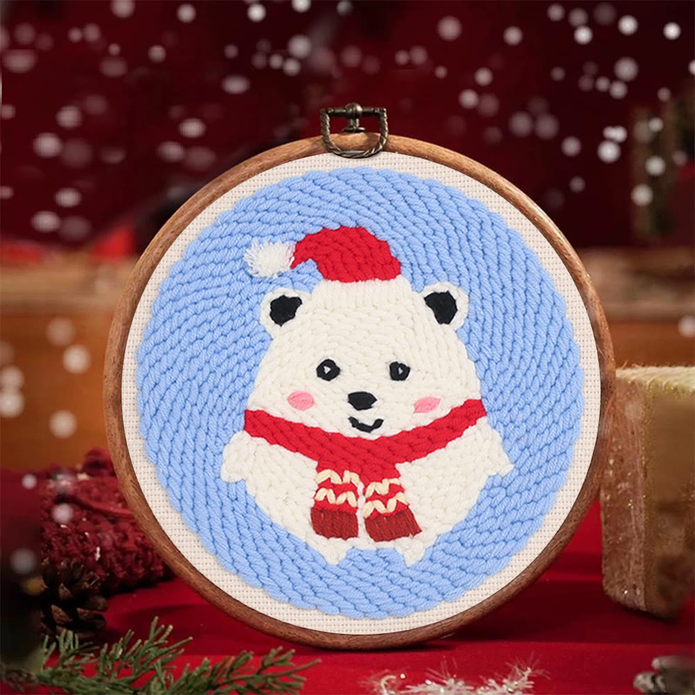 Cute Polar Bear Punch Needle Kit - Christmas Home Decor |  Diy Animal Handcraft  - image 3