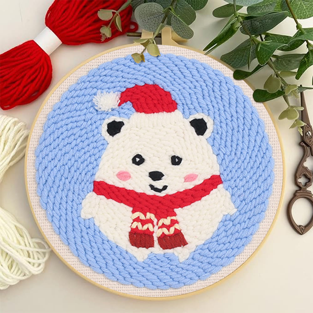 Cute Polar Bear Punch Needle Kit - Christmas Home Decor |  Diy Animal Handcraft  - image 2