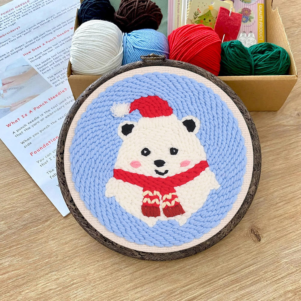 Cute Polar Bear Punch Needle Kit - Christmas Home Decor |  Diy Animal Handcraft  - image 7